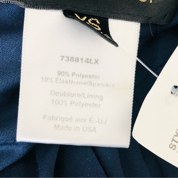 Tadashi Shoji Asymmetric Ruched Sleeve Gown Dress with Train Navy Blue XS S - Picture 13 of 13